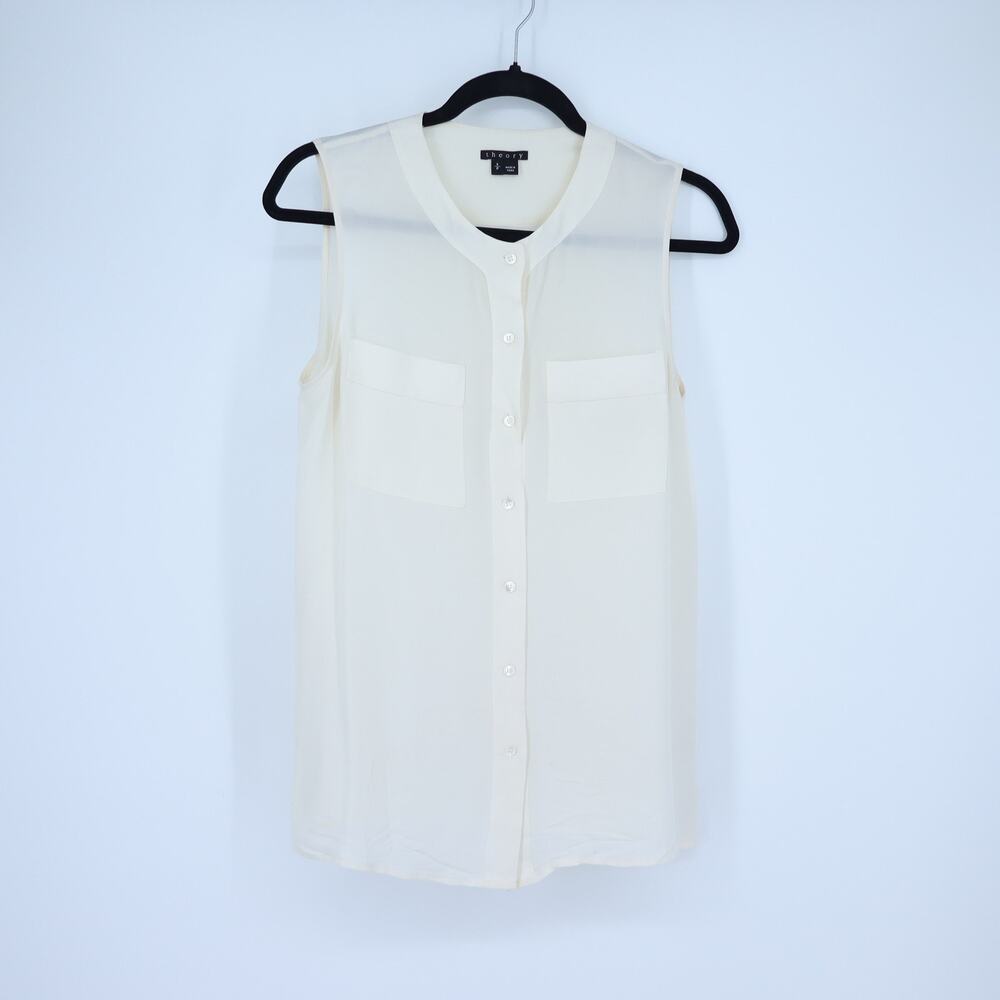 Theory Silk Sleeveless Blouse Ivory Button Front Lightweight Women's S